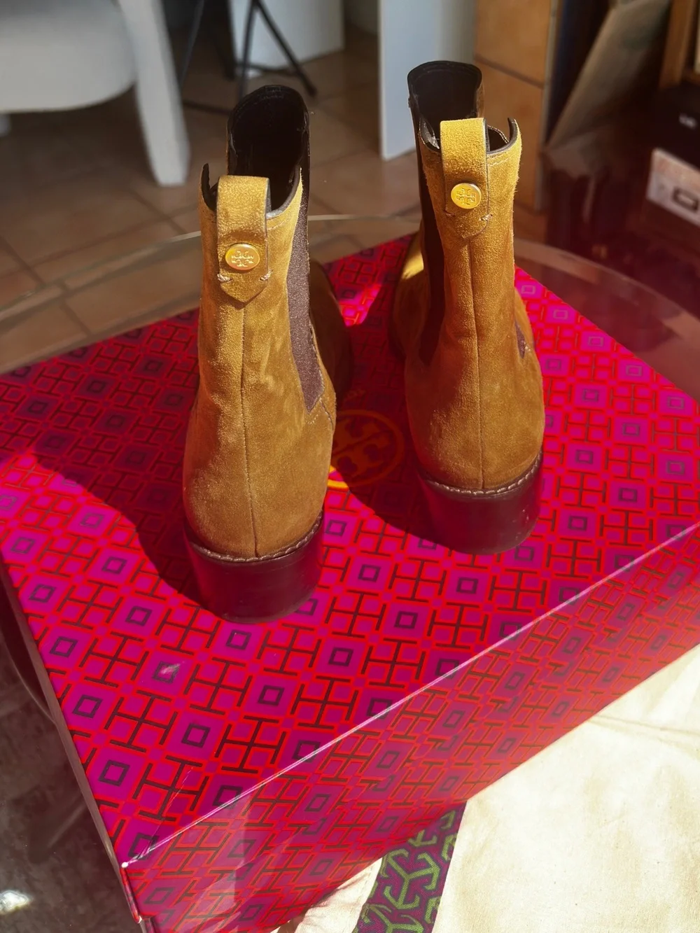 Tory Burch Suede Chelsea Boots River Rock 6.5
